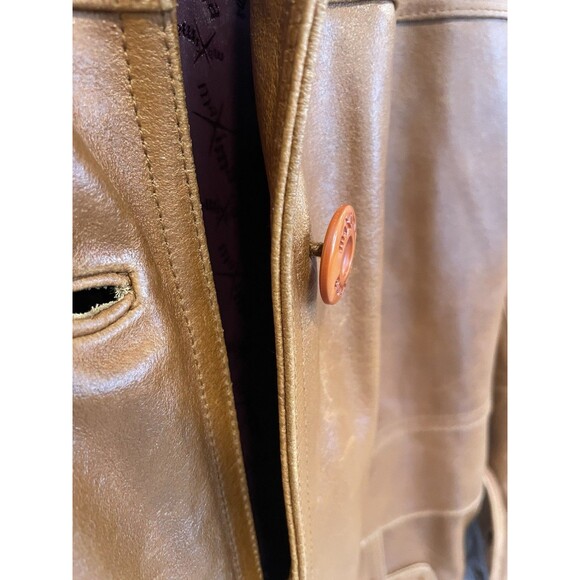 VTG Women Maxima Wilson Leather Camel Brown Button Full Length Trench Coat M - Picture 5 of 16